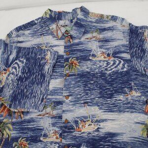 Reyn Spooner Hawaiian Shirt Mens 2XL Tall Rayon Button Up fishing boat swordfish